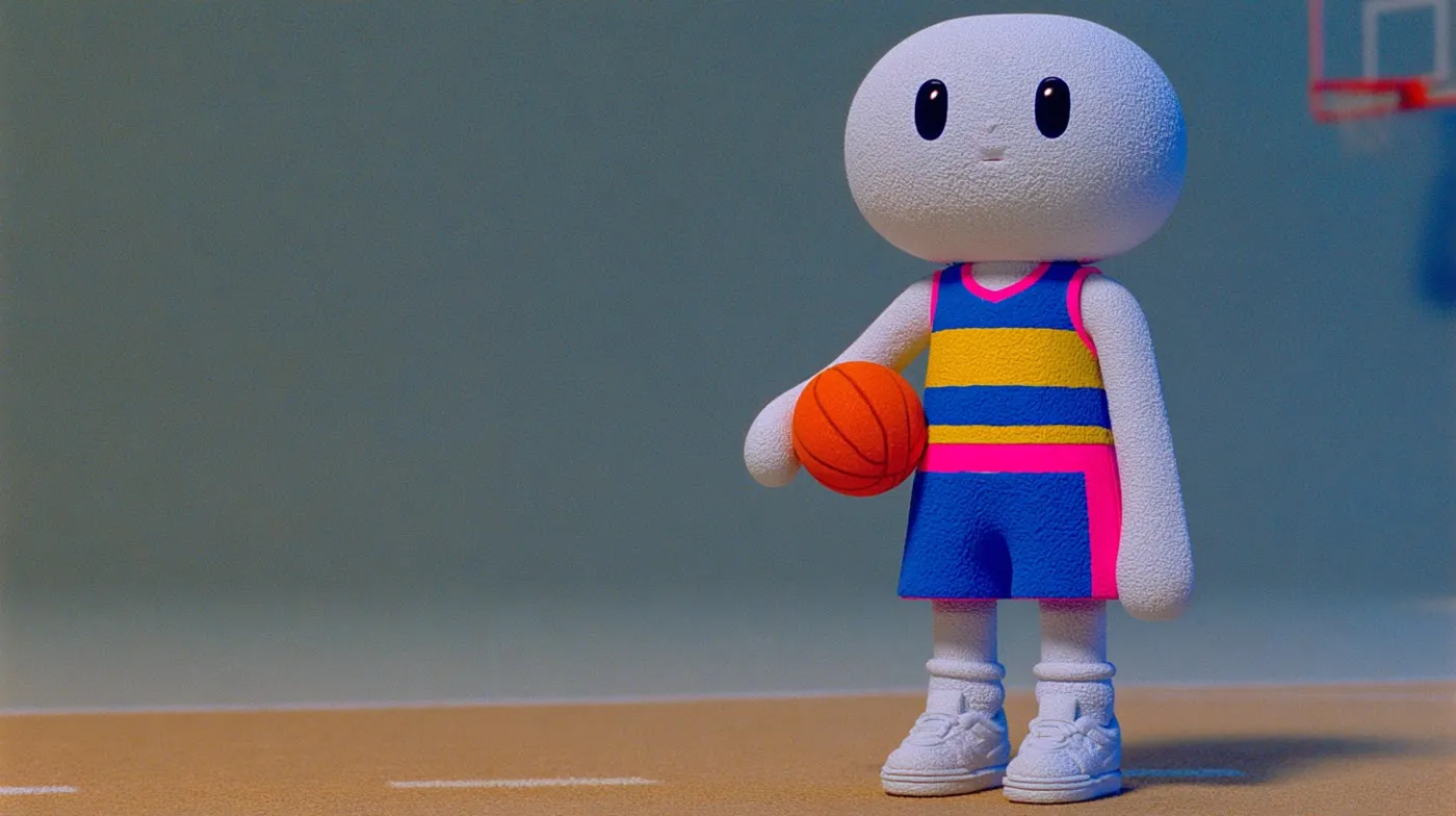 Personaje de juguete con camiseta de baloncesto.