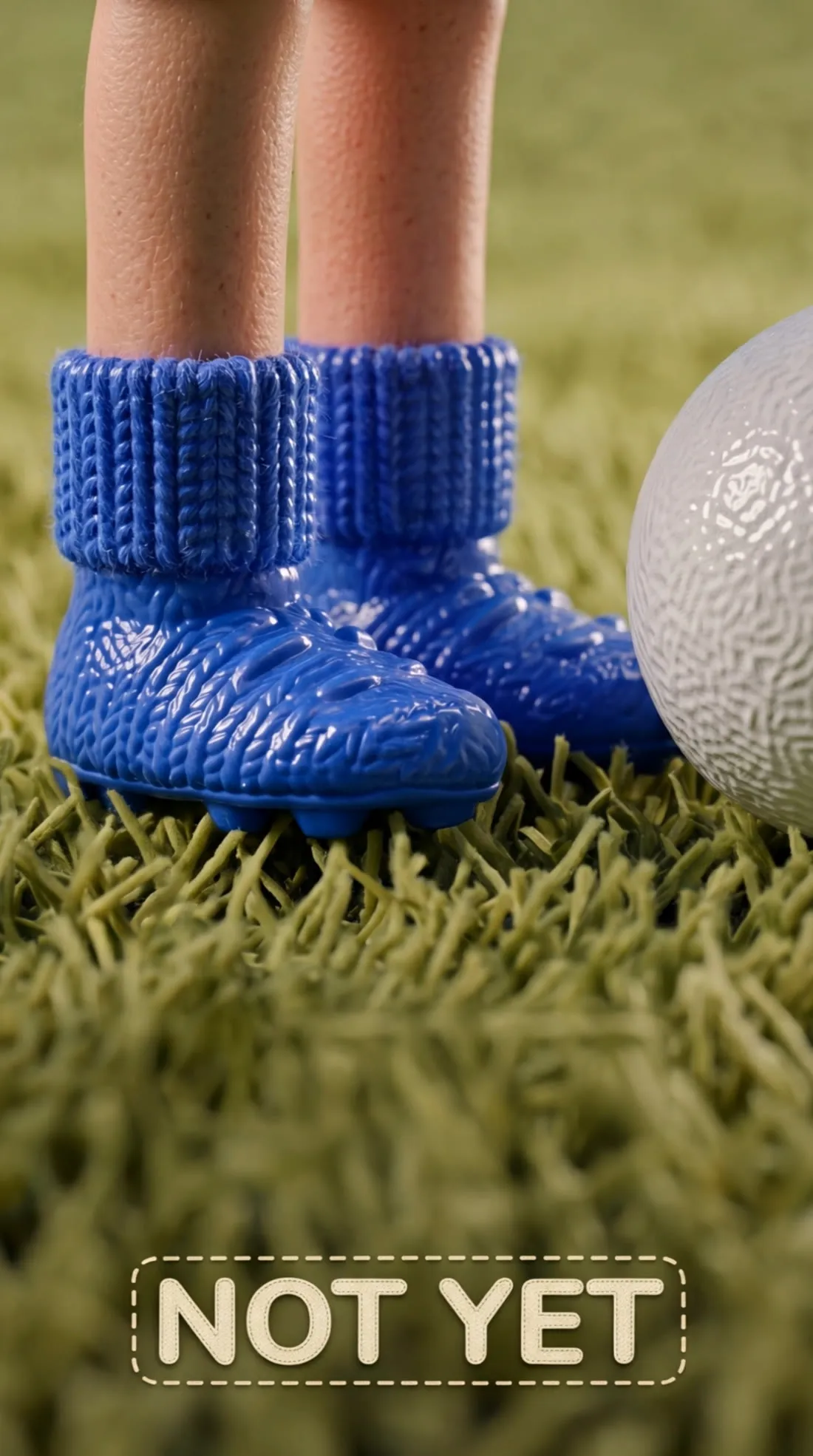 Las botas de Max junto al balón, con el rótulo «Not yet».