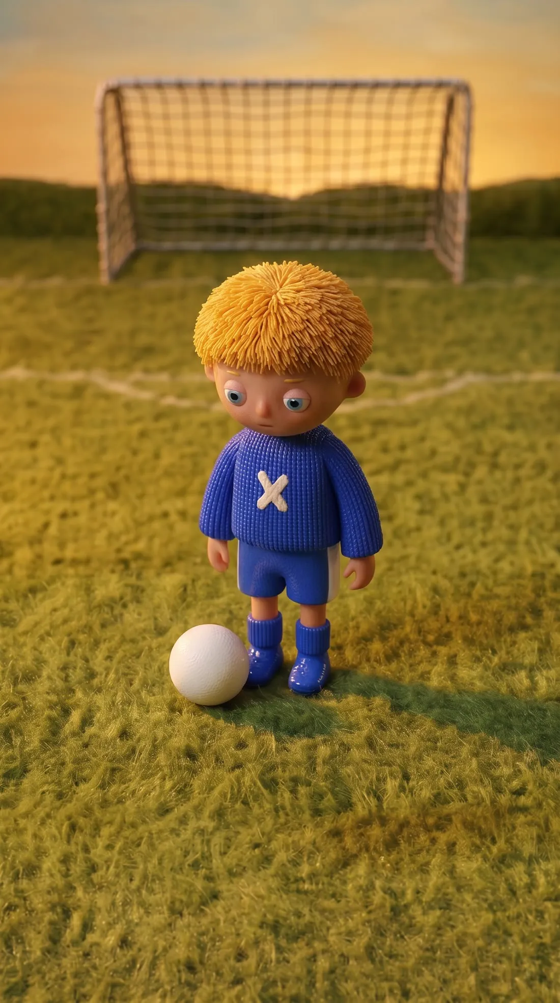 Max, pequeño, con el balón delante de la portería.